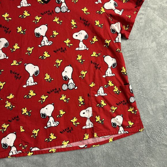 Peanuts Medical Scrub Top Snoopy Woodstock Red XL Cotton Mens/Womens Short Sleev - Picture 5 of 12